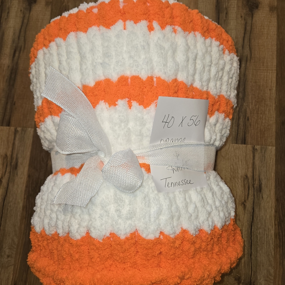 Orange and White Knitted Blanket